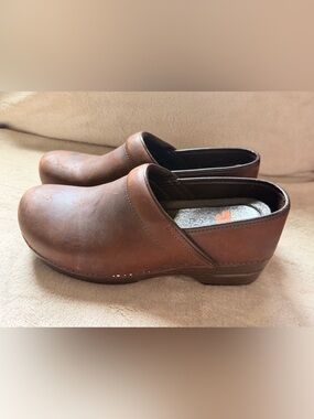 Dansko Brown Leather Slip-On Clogs